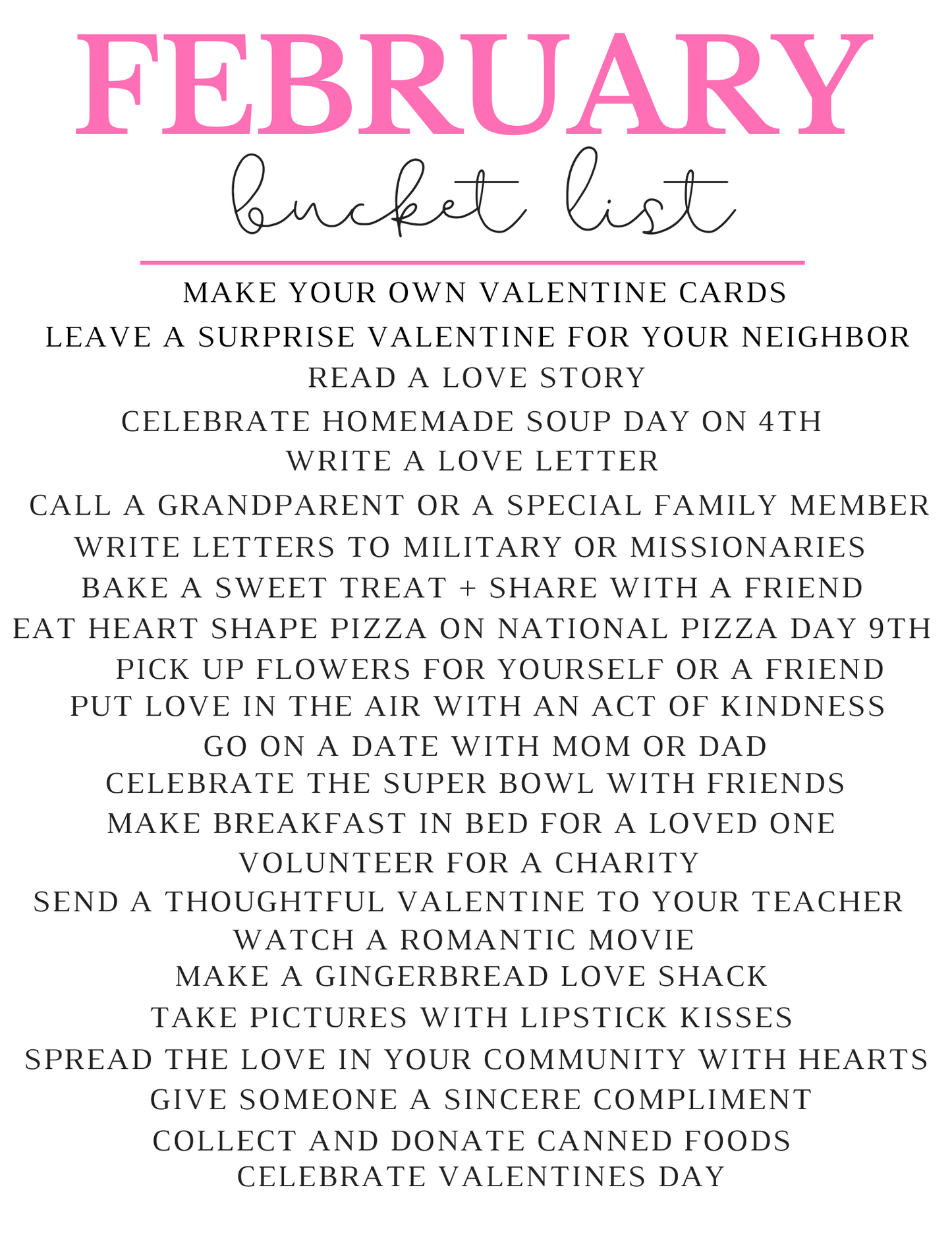 February Bucket List