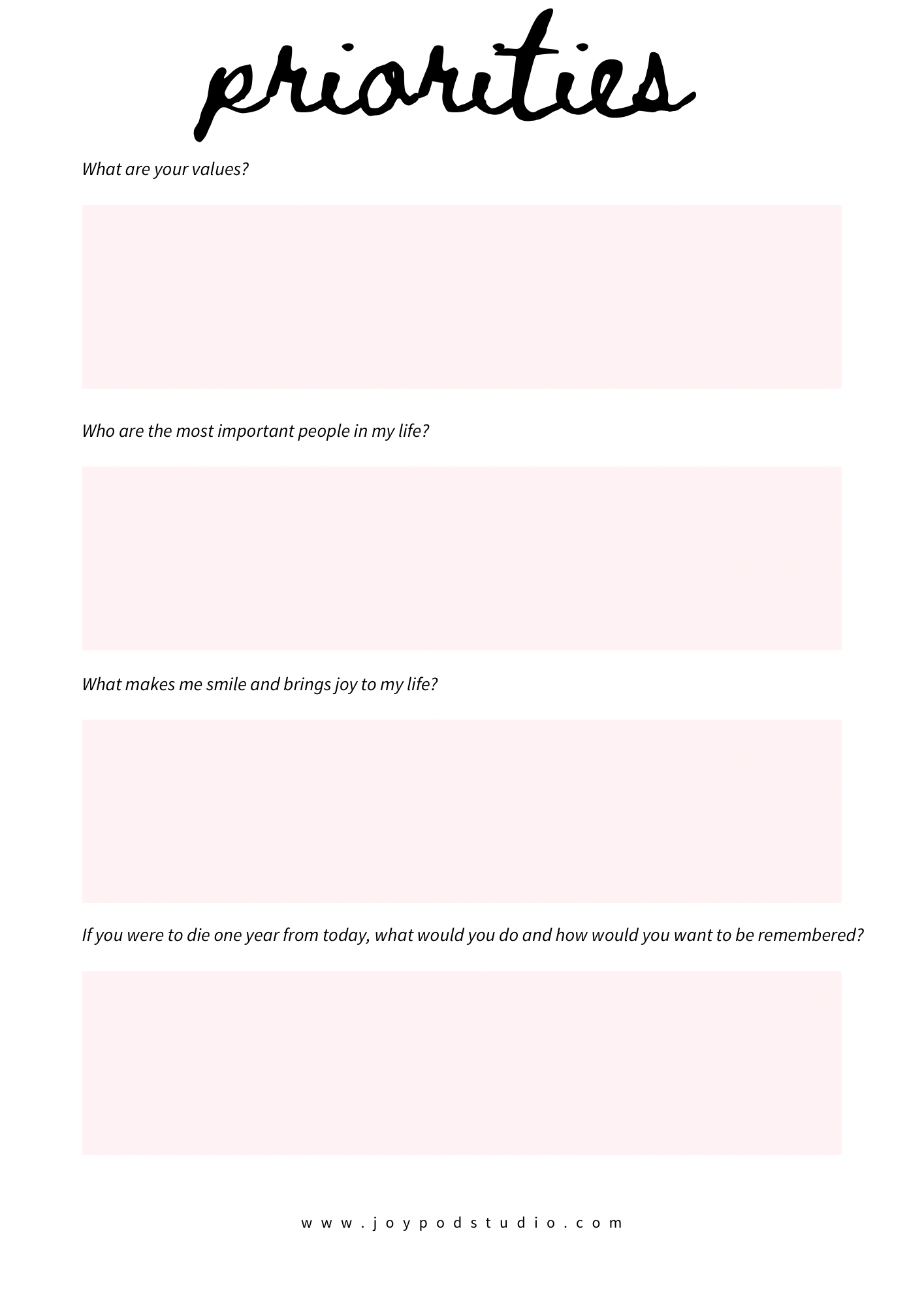 Priorities + Values Worksheets