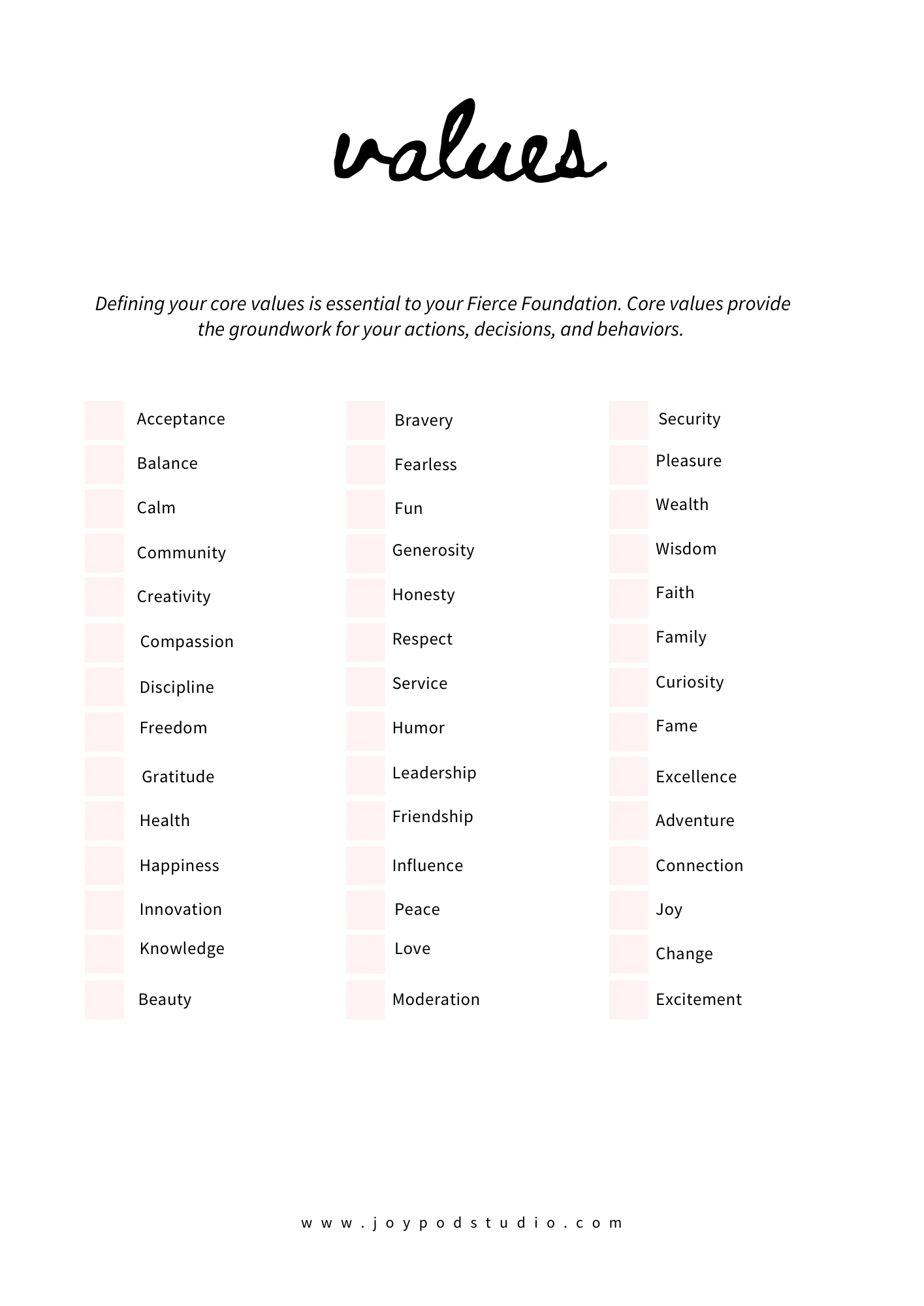 Priorities + Values Worksheets