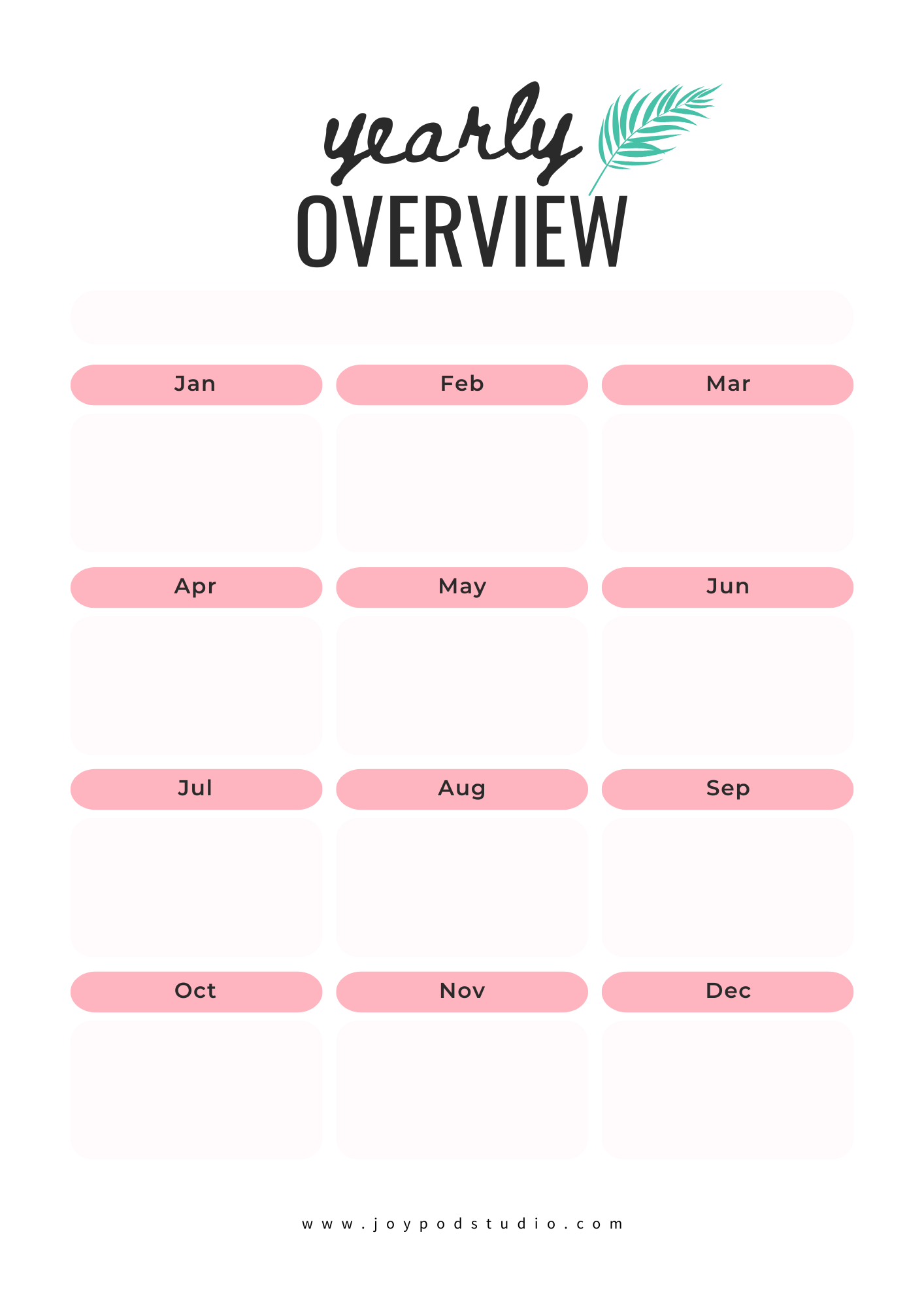 Yearly Overview Blank One Page Calendar